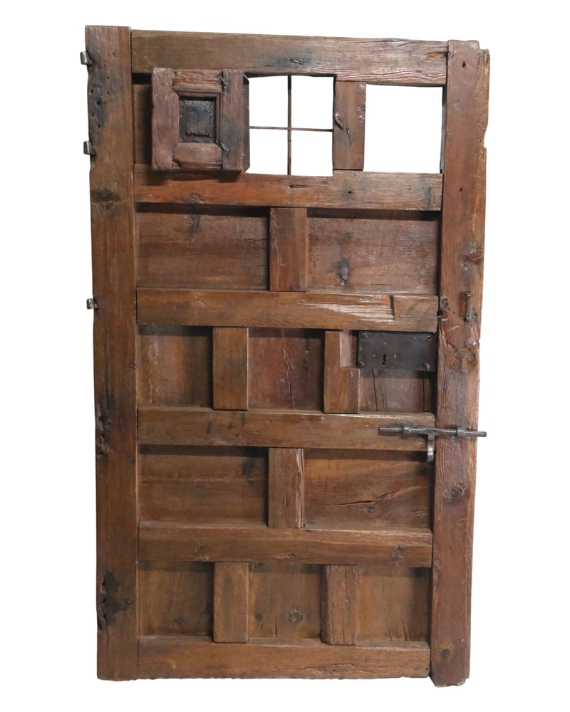 Rustic 17th Century Pine Door with Small Windows - 11/15