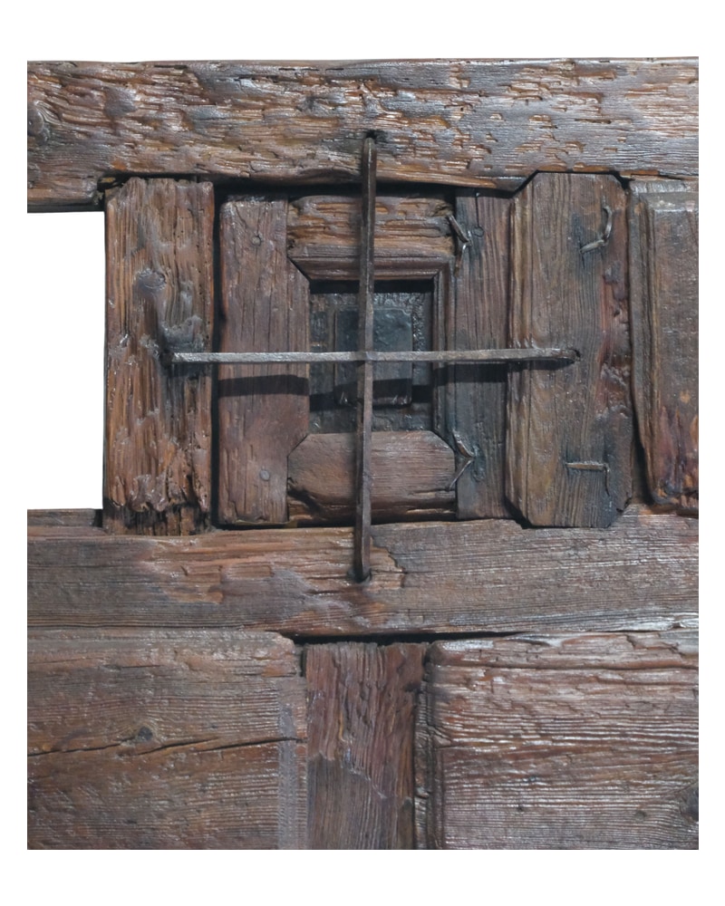 Rustic 17th Century Pine Door with Small Windows - 3/15