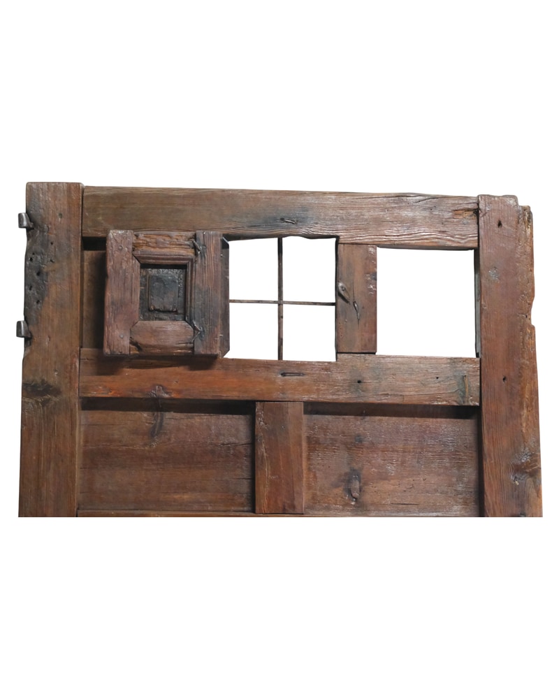 Rustic 17th Century Pine Door with Small Windows - 12/15
