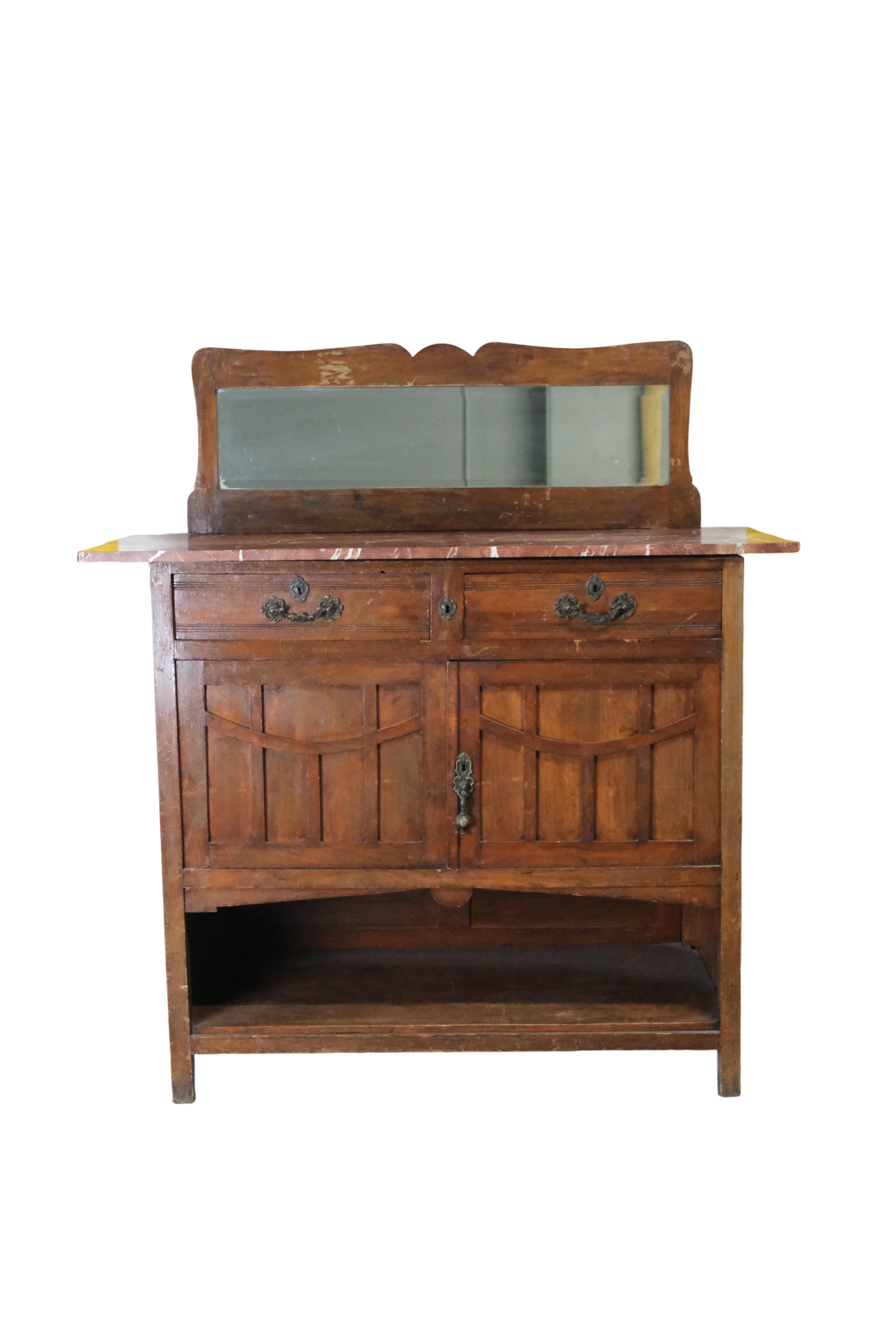 Cómoda del Siglo XX con Espejo y Mármol Rojo