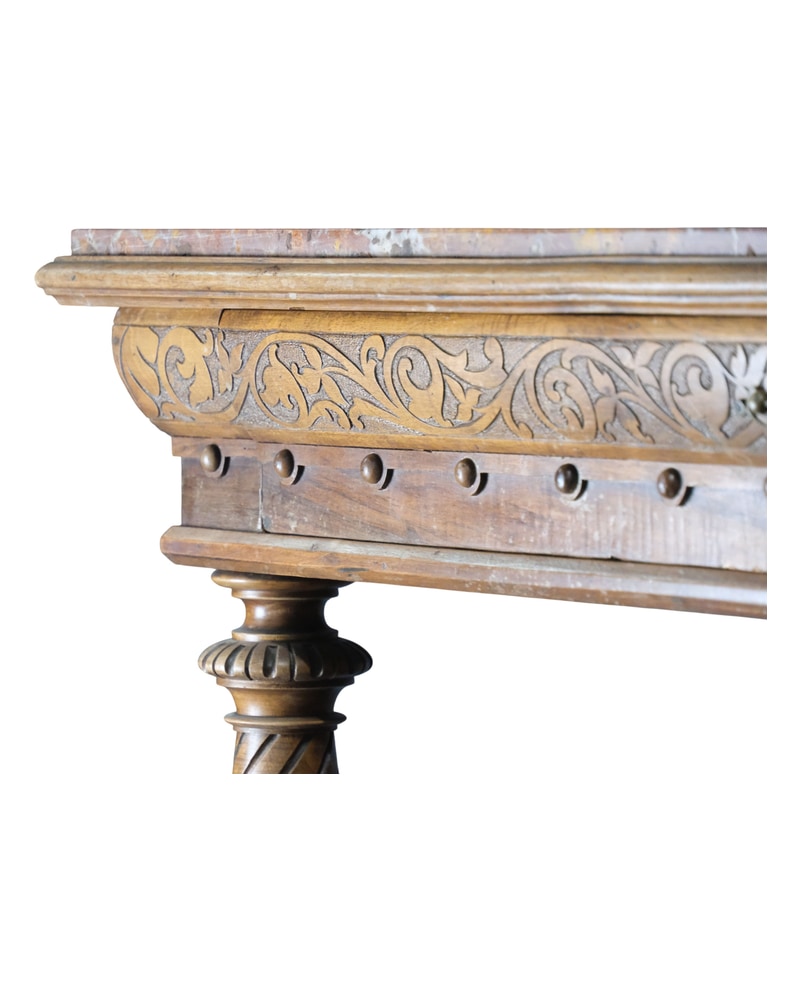 19th Century French Hall Table in Walnut with Floral Carving - 6/18