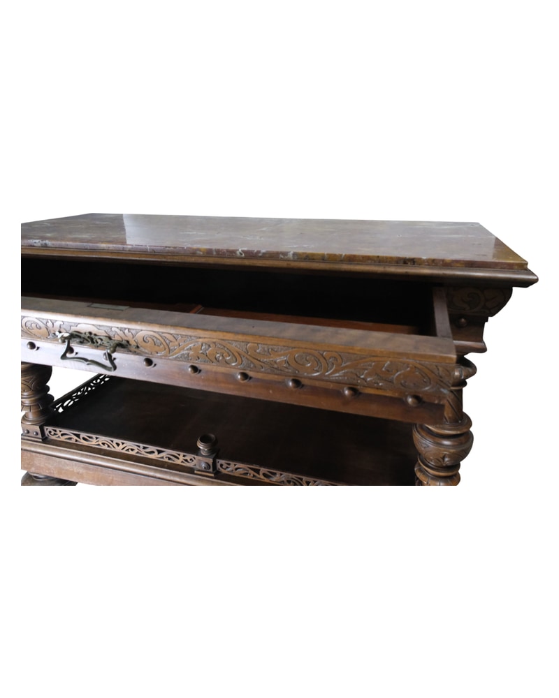19th Century French Hall Table in Walnut with Floral Carving - 10/18