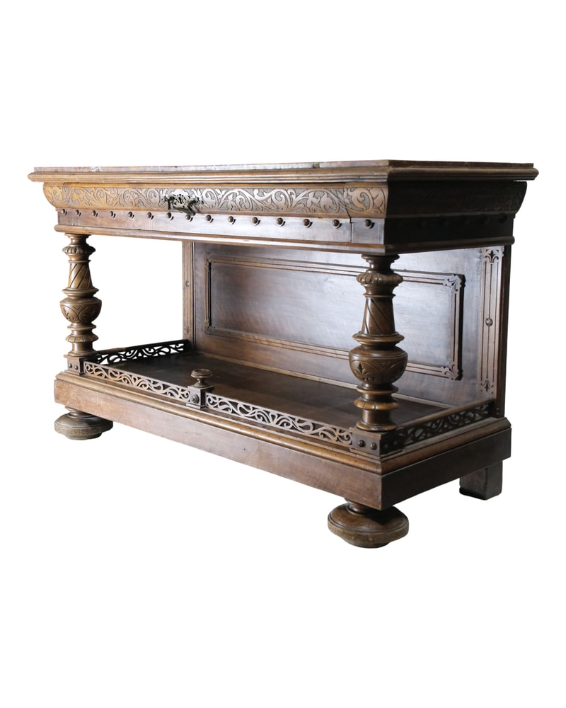 19th Century French Hall Table in Walnut with Floral Carving - 4/18