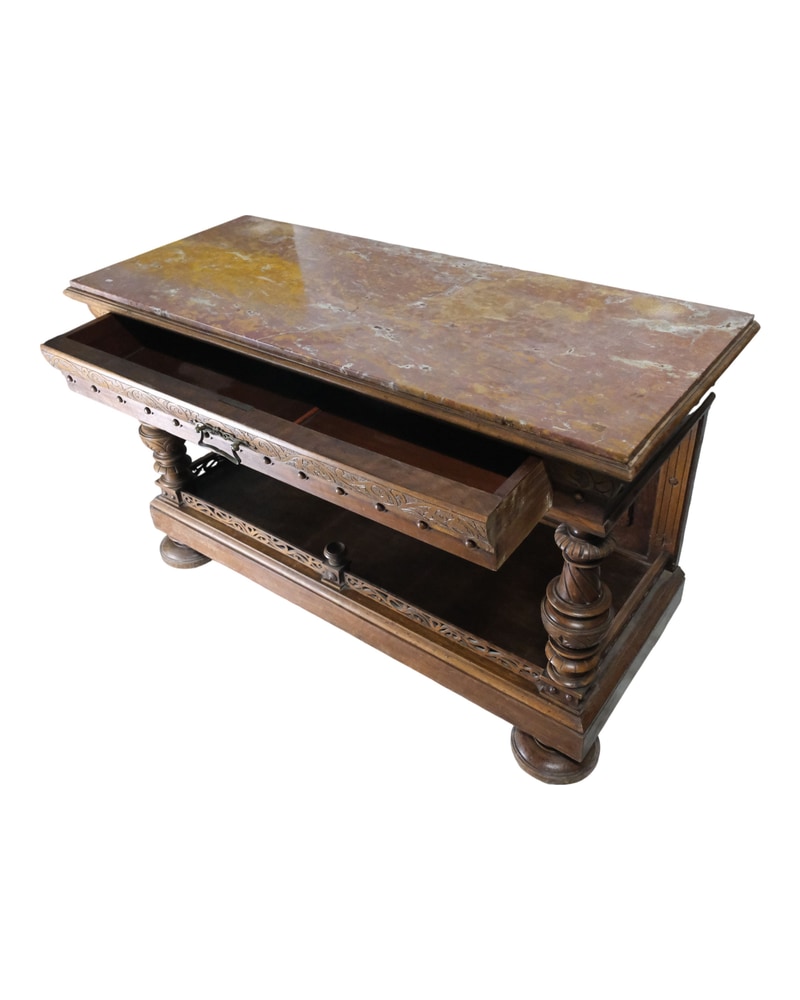 19th Century French Hall Table in Walnut with Floral Carving - 9/18