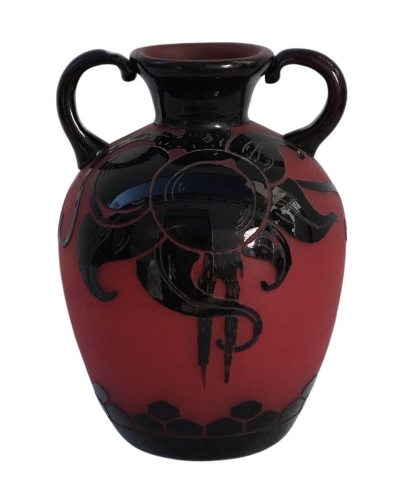 Jarrón Antiguo del Siglo XX en Cerámica Roja y Negra