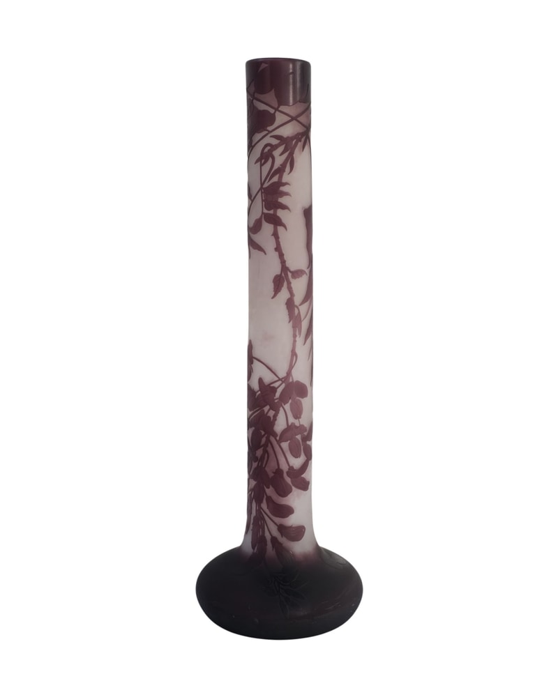 Vaso de Vidrio Art Nouveau del Siglo XX con Motivos Florales