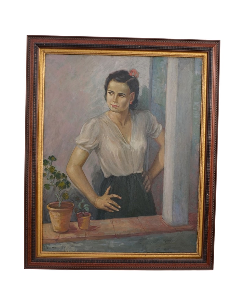 Retrato del Siglo XX de Mujer con Macetas