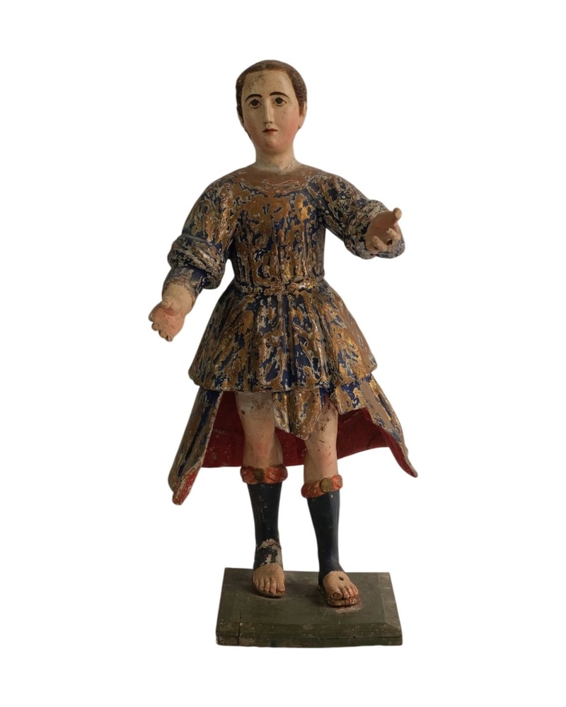 Escultura Religiosa del Siglo XIX de un Santo en Madera Policromada