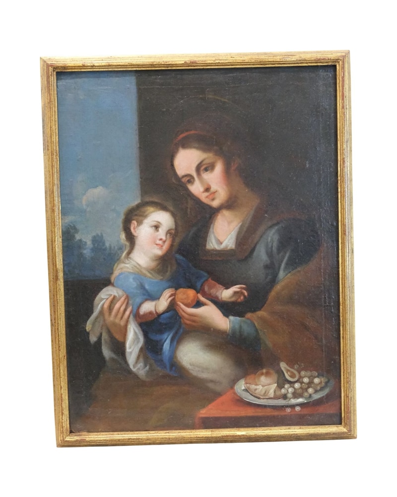 Oil Painting of the Virgin with Child and Avocado, 19th Century, Mexico
