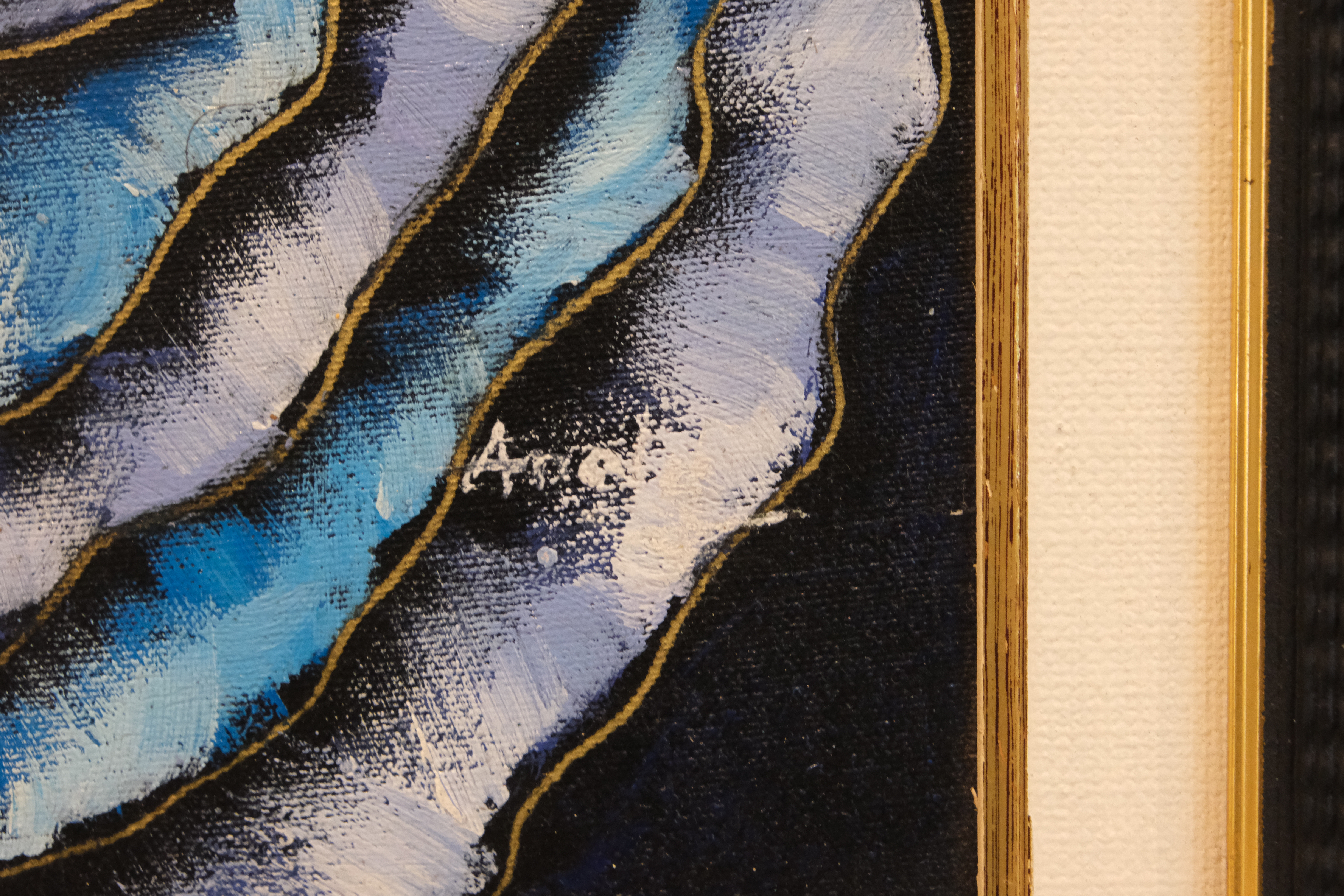 pintura-abstracta-de-un-arlequin-en-marco-negro-siglo-xx