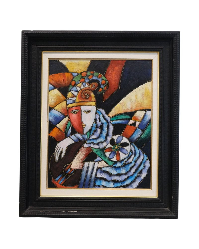 Pintura Abstracta de un Arlequin en Marco Negro, Siglo XX