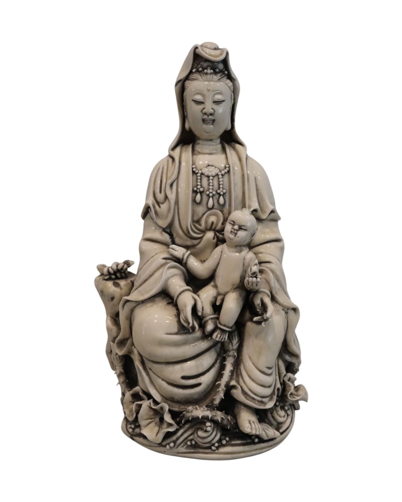 Buddha con Niño en Cerámica, Siglo XX