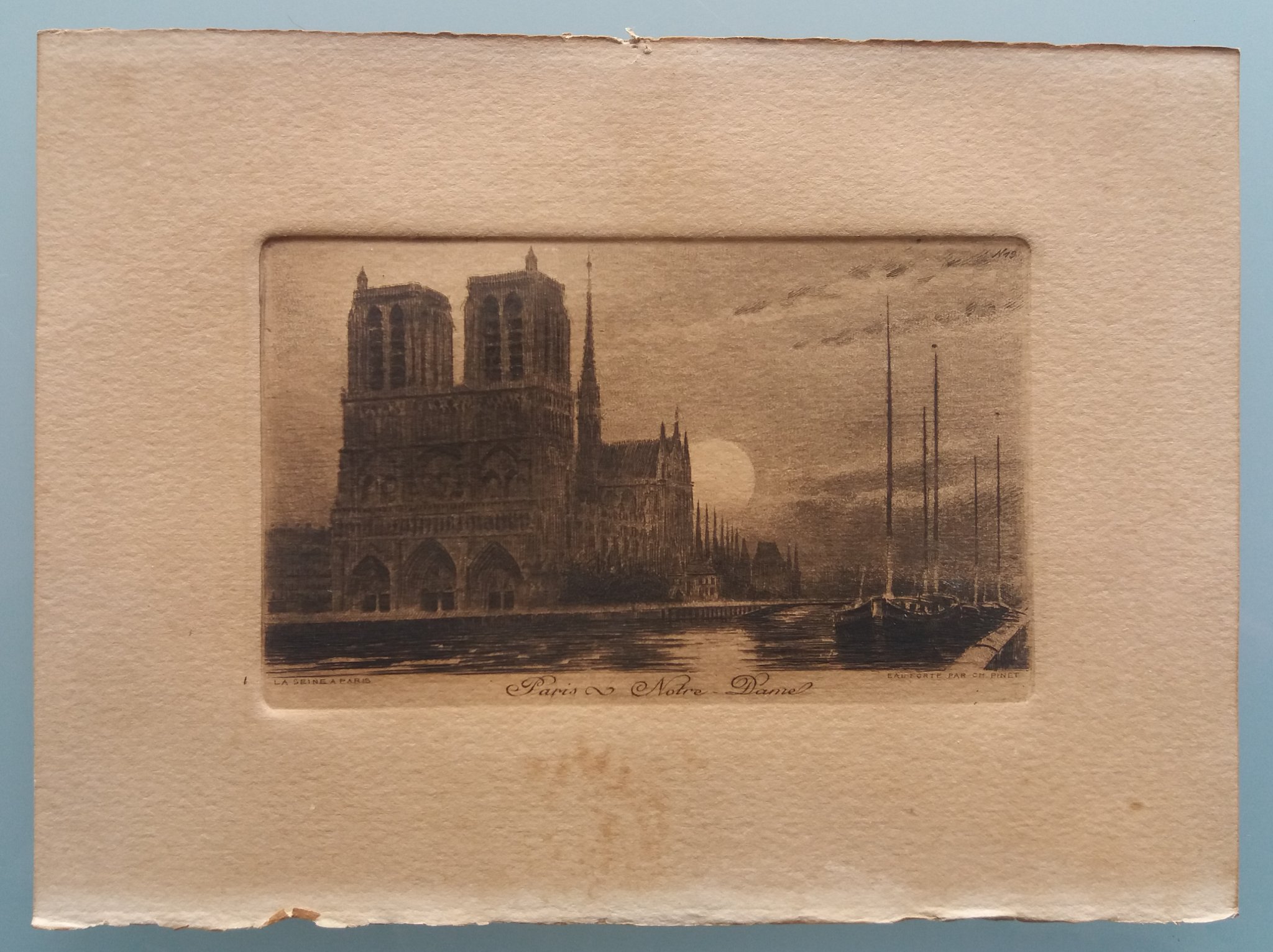 Etching of Notre Dame de Paris by Ch Pinet, French School, 19th Century