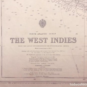 Nautical Chart of the West Indies, 1955 from 1903 SEA CHART BY THE ADMIRALTY