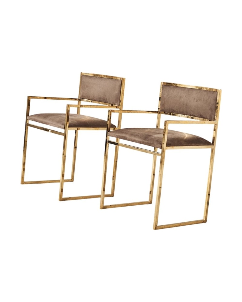 Brass Armchair with Upholstery in Semi Suede