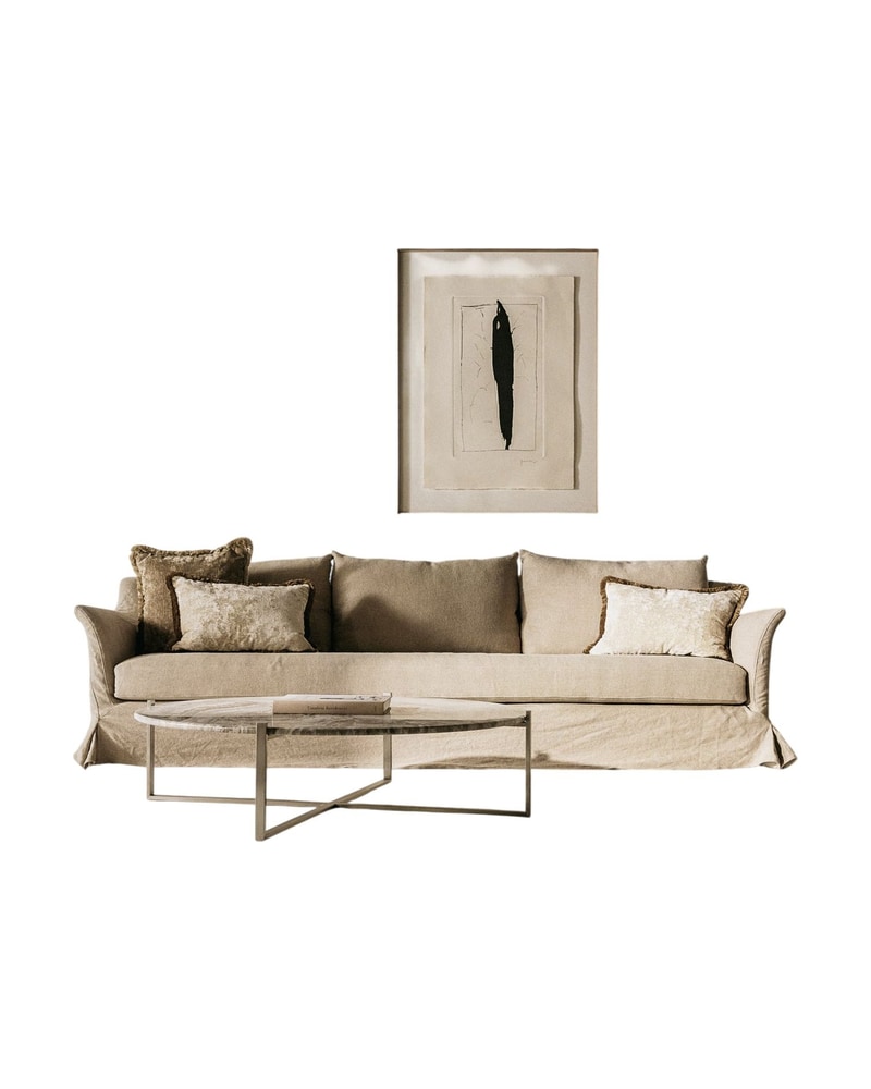 Removable Linen Sofa from the 21st Century with Curved Arm