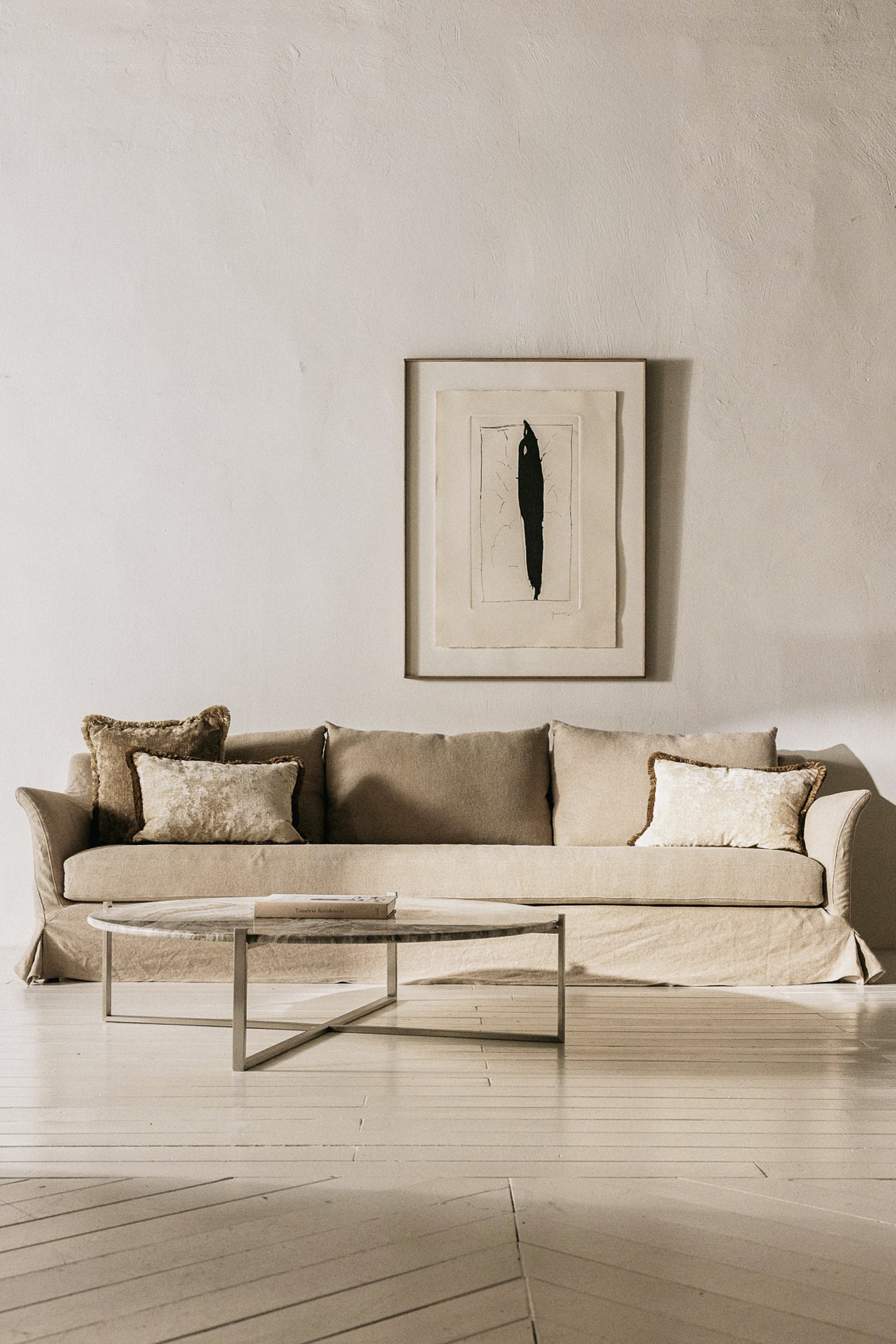 Sofá de Lino Desenfundable del Siglo XXI con Brazo Curvo