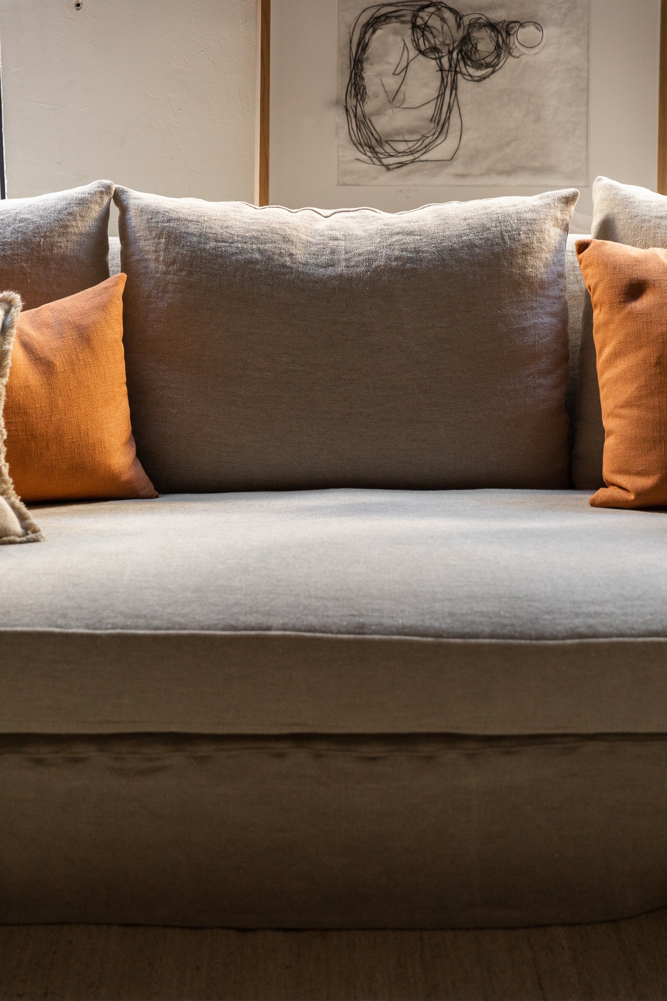 Sofá de Lino Desenfundable del Siglo XXI con Brazo Curvo - 12