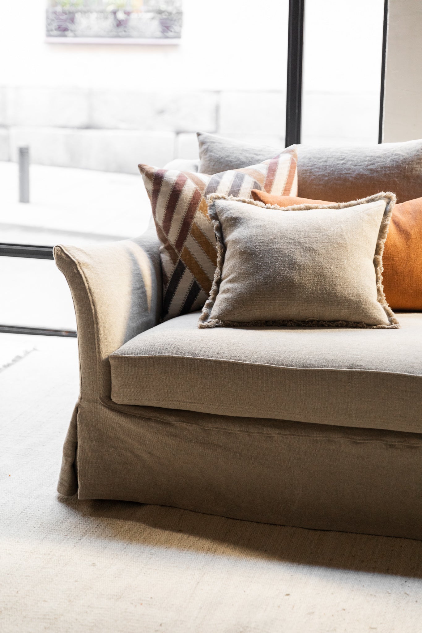 Sofá de Lino Desenfundable del Siglo XXI con Brazo Curvo - 3