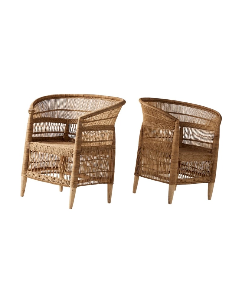 21st Century Rattan Armchair with Curved Backrest