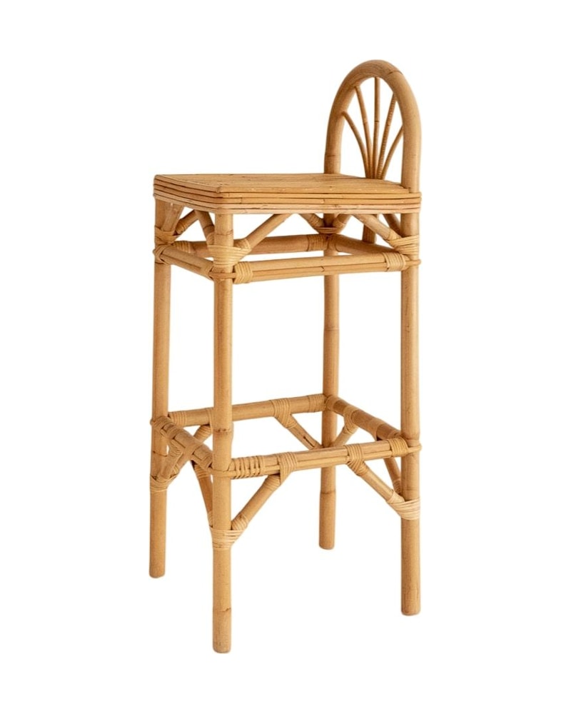 21st Century Rattan Stool with Curved Backrest