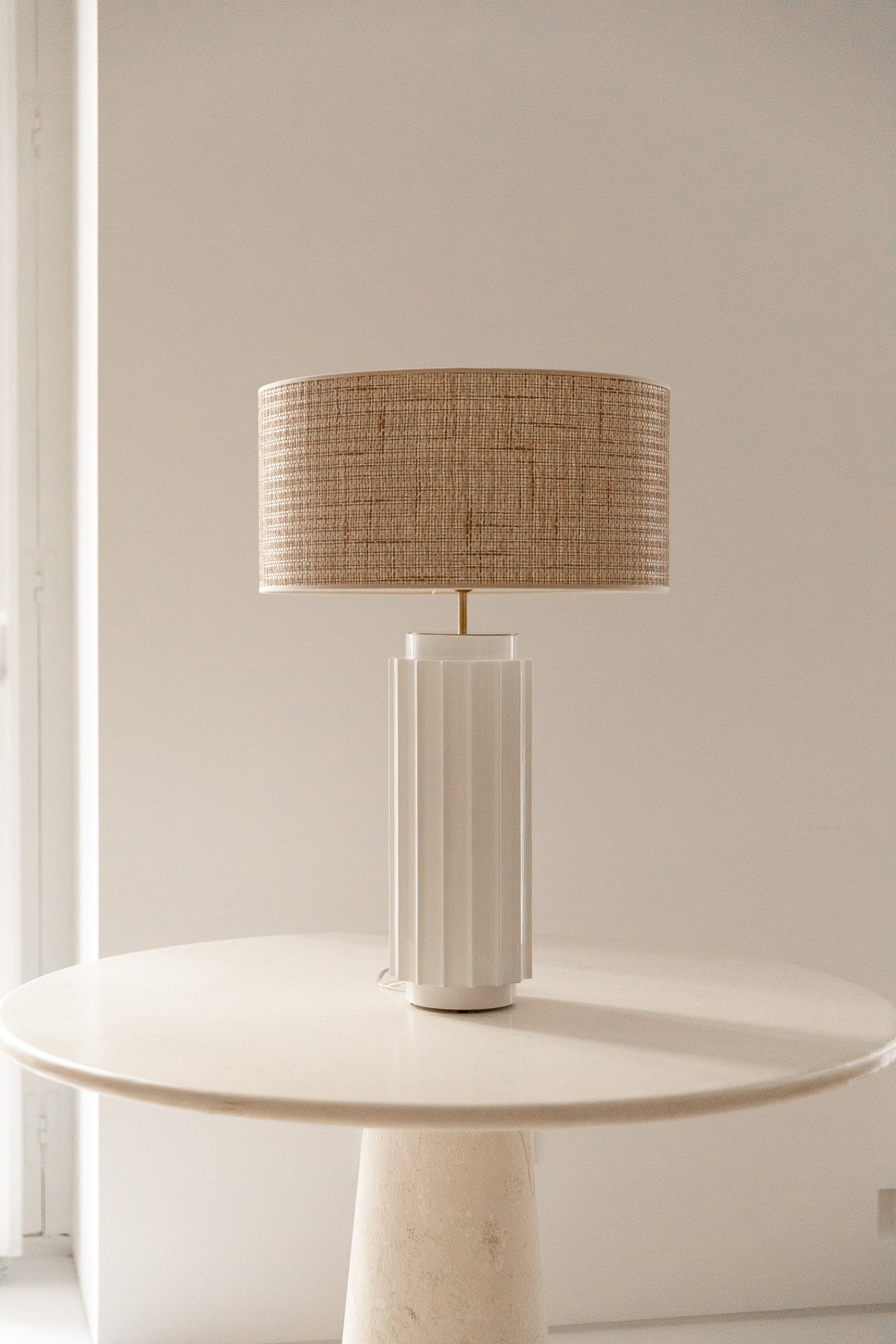 Base de Lámpara Cilindro del Siglo XXI en Laca Blanca