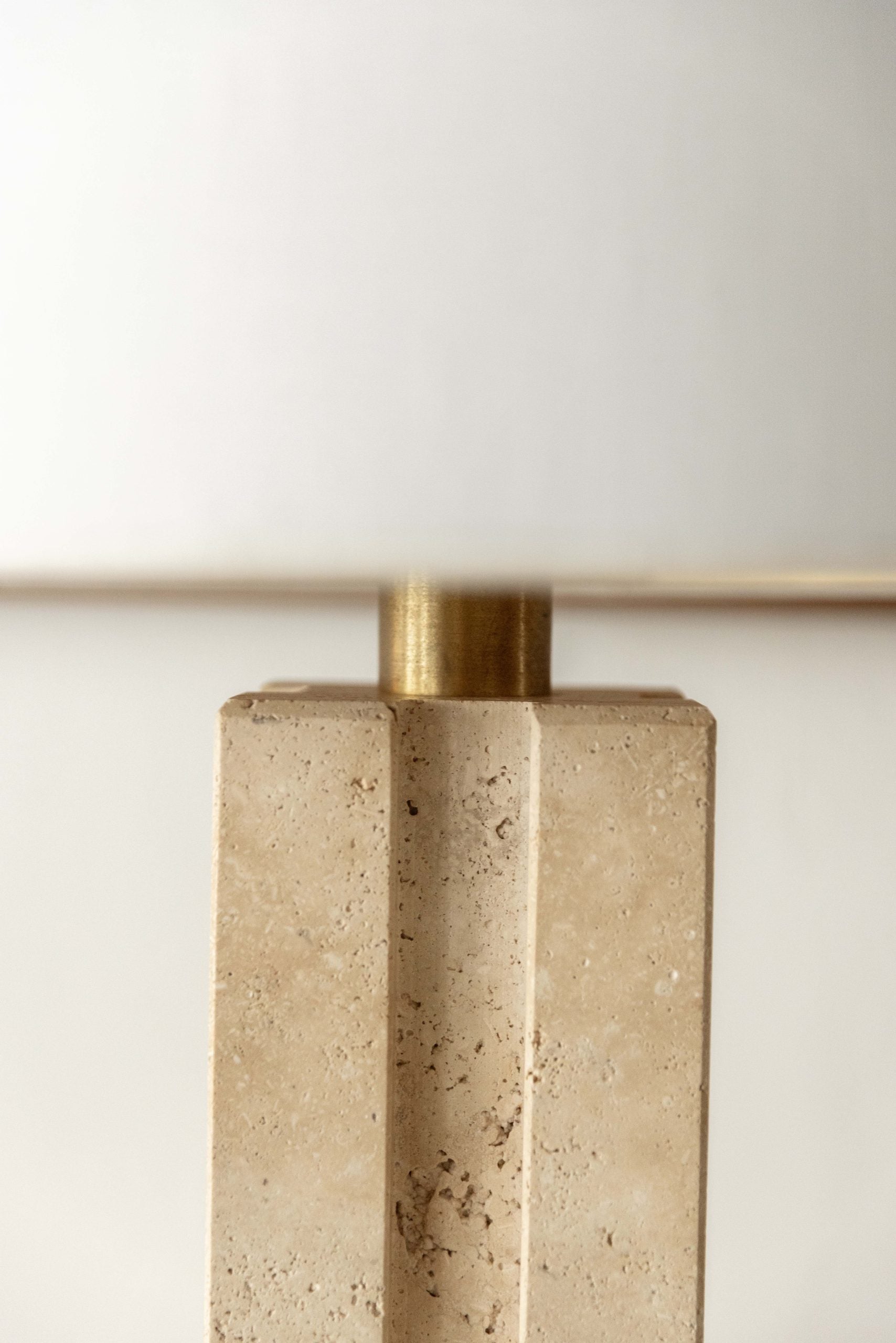 Base de Lámpara del Siglo XX en Mármol Travertino Cuadrada - 2