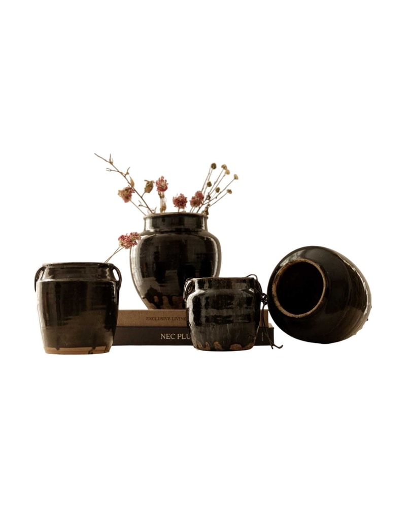 Collection of 20th Century Vintage Black Ceramic Vases