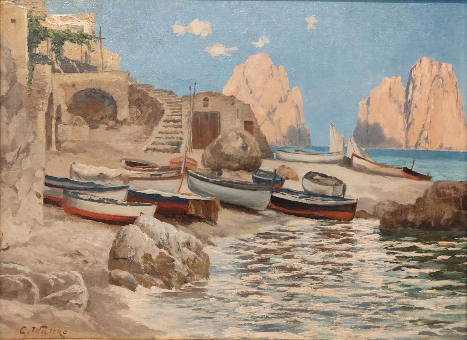 Óleo de Carl Wuttke del Siglo XX – Marina Piccola en Capri