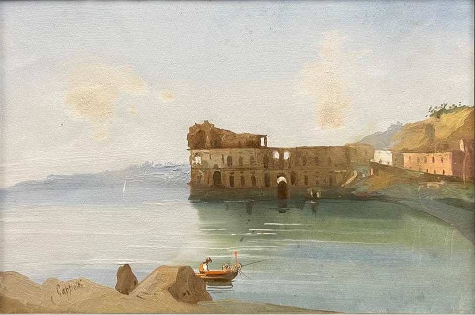 Gouache del Siglo XIX sobre Papel con Ruinas en el Mar