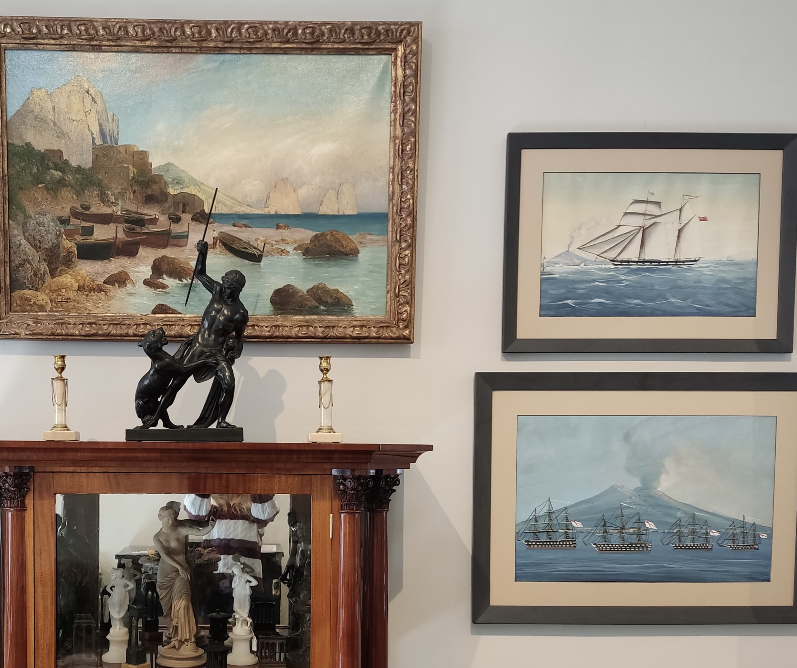 Gouache del Siglo XIX de un Velero ante el Vesubio - Photo 3 of 3