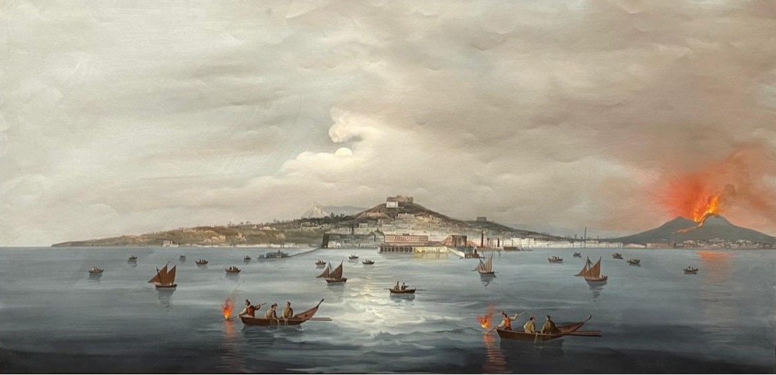 Gouache del Siglo XIX de la Erupción del Vesubio desde la Bahía