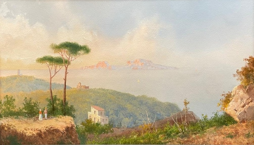 Vista de las Colinas Napolitanas del Siglo XIX en Gouache