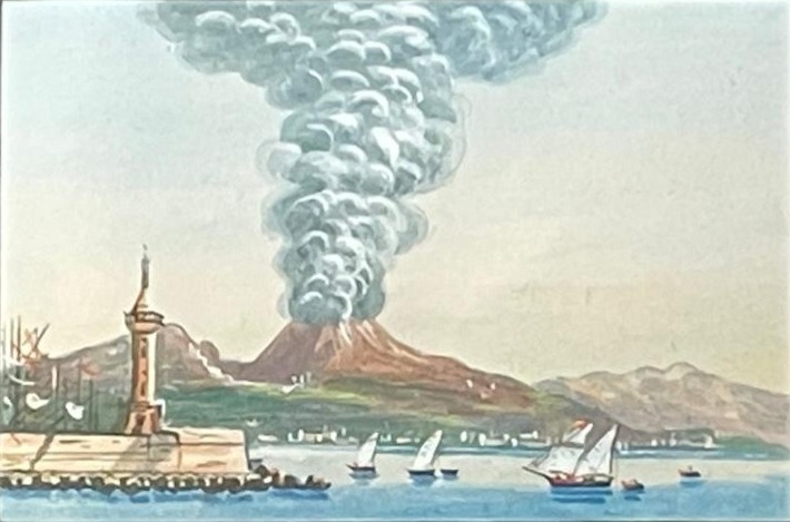 Gouache del Siglo XX de la Erupción del Vesubio desde el Puerto