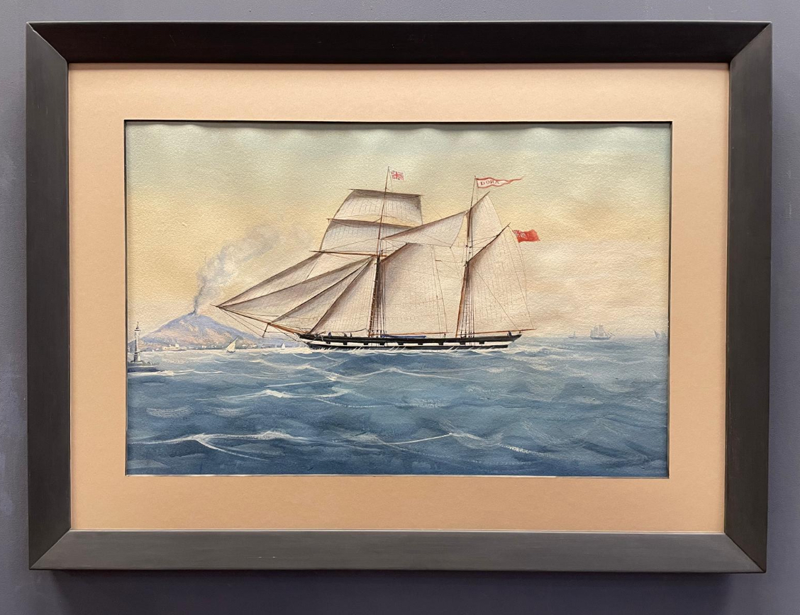 Dibujo de barco de vela del Siglo XIX frente al Vesubio - Photo 2 of 3