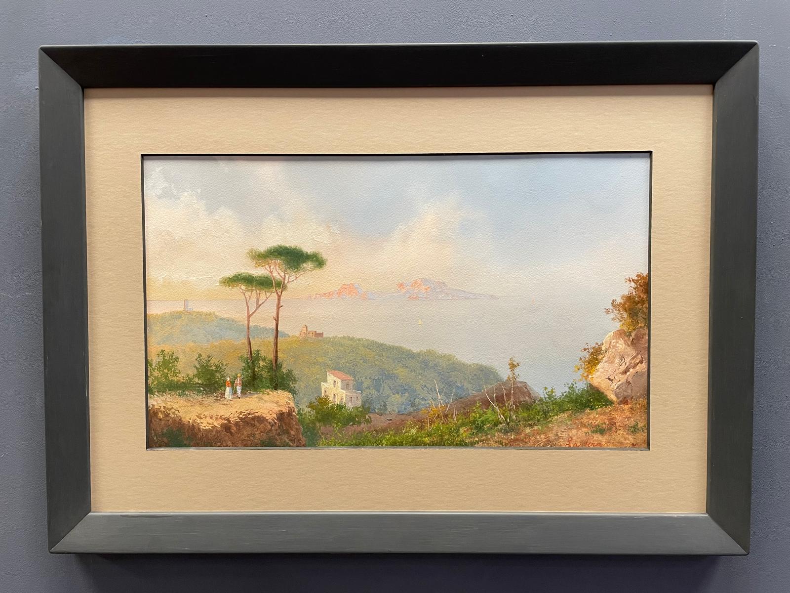 Gouache de La Pira del Siglo XIX Vista desde Sorrento a Capri - Photo 2 of 3