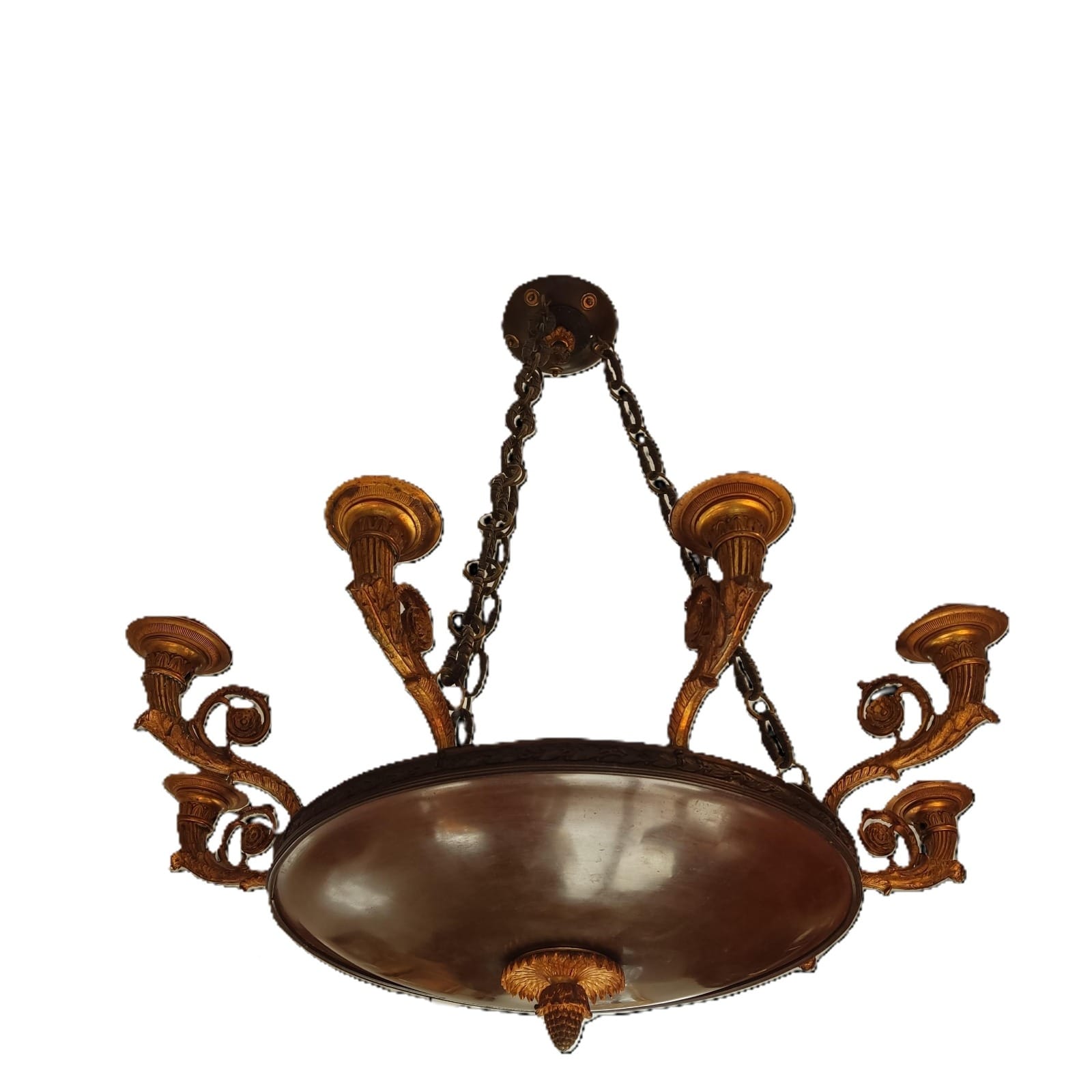 Lámpara Charles X en Bronce Patinado y Dorado del Siglo XIX