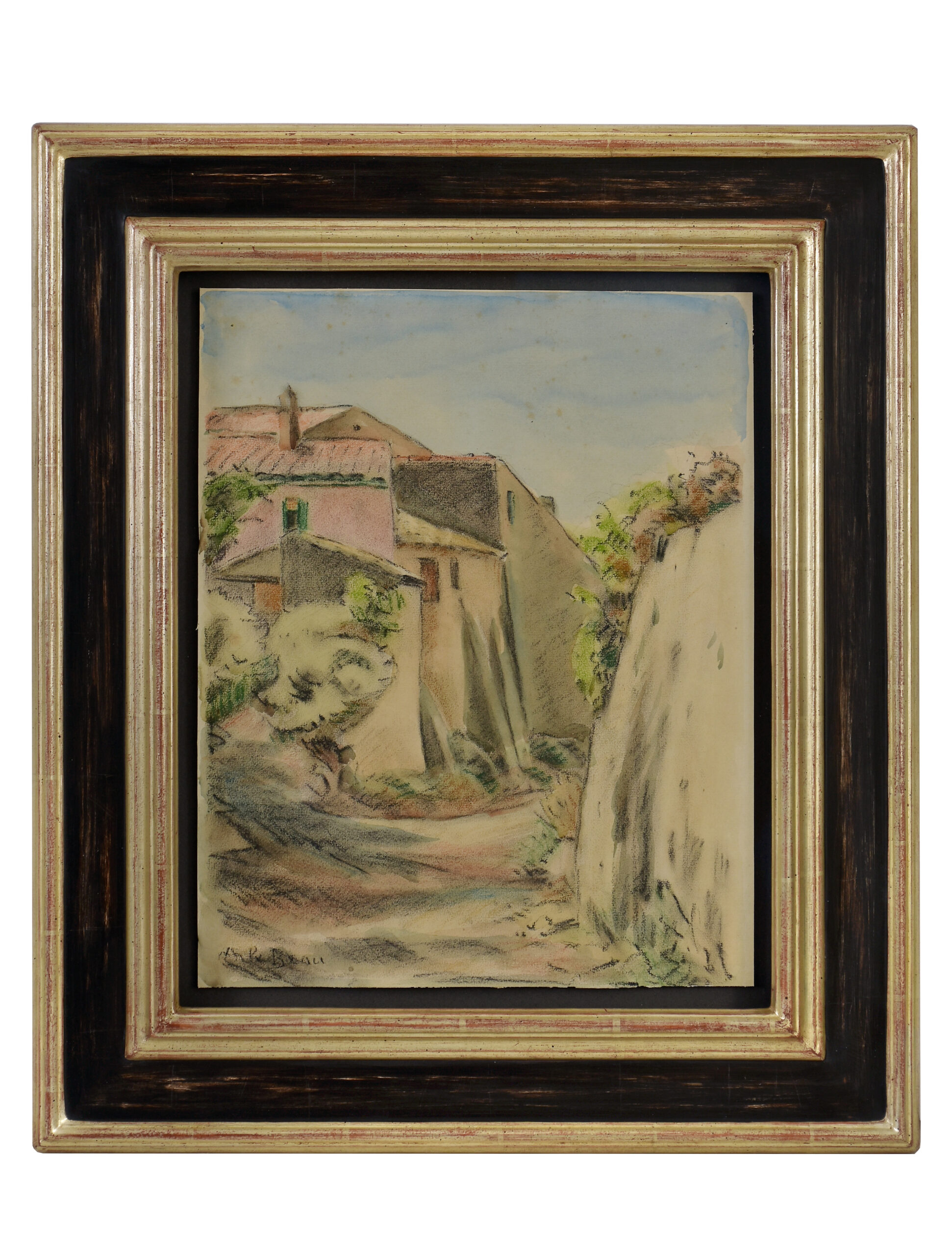 Acuarela de Alcide Le Beau del Siglo XX – Pueblo Corsicano - Photo 2 of 2