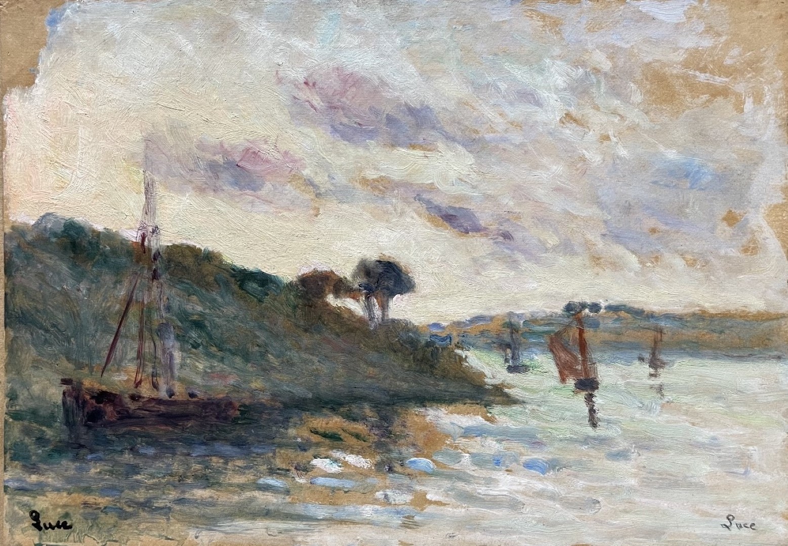 Pintura de Maximilien Luce del Siglo XX – Veleros en el Estuario de Trieux