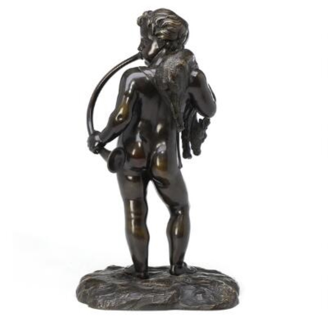 Escultura de Putto con Cuerno y Ciervo del Siglo XIX - Photo 3 of 3