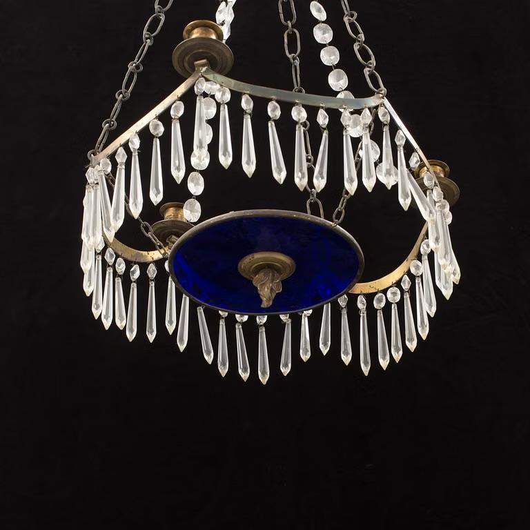 Lámpara de Salón Sueca del Siglo XIX en Cristal y Bronce - Photo 2 of 4