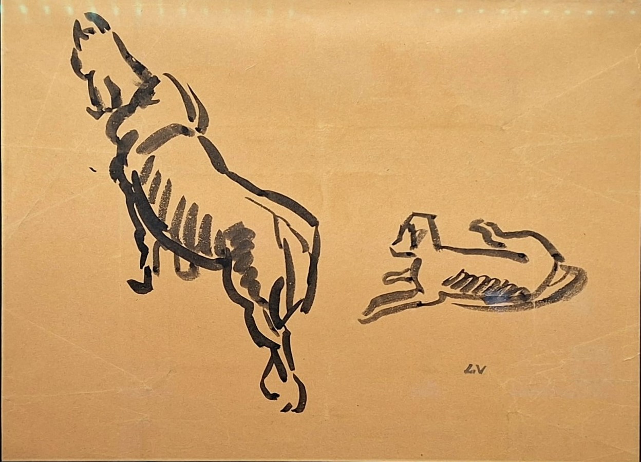 Dibujo de Louis Valtat del Siglo XX con Dos Perros - Photo 2 of 4