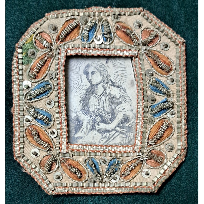 N. S. de los Dolores. Embroidered plaque or reliquary in silver thread 18th-19th century