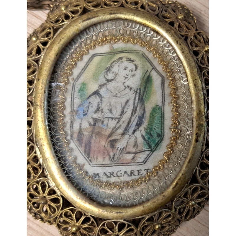Golden silver reliquary dedicated to Margaret, Saint Margaret. 18th - 19th century - 8/12