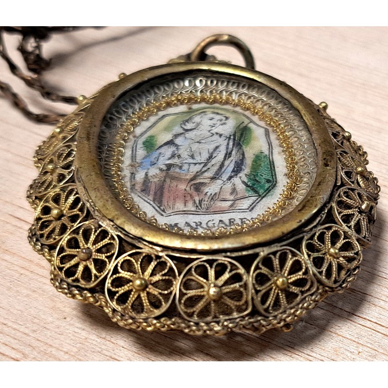Golden silver reliquary dedicated to Margaret, Saint Margaret. 18th - 19th century - 9/12