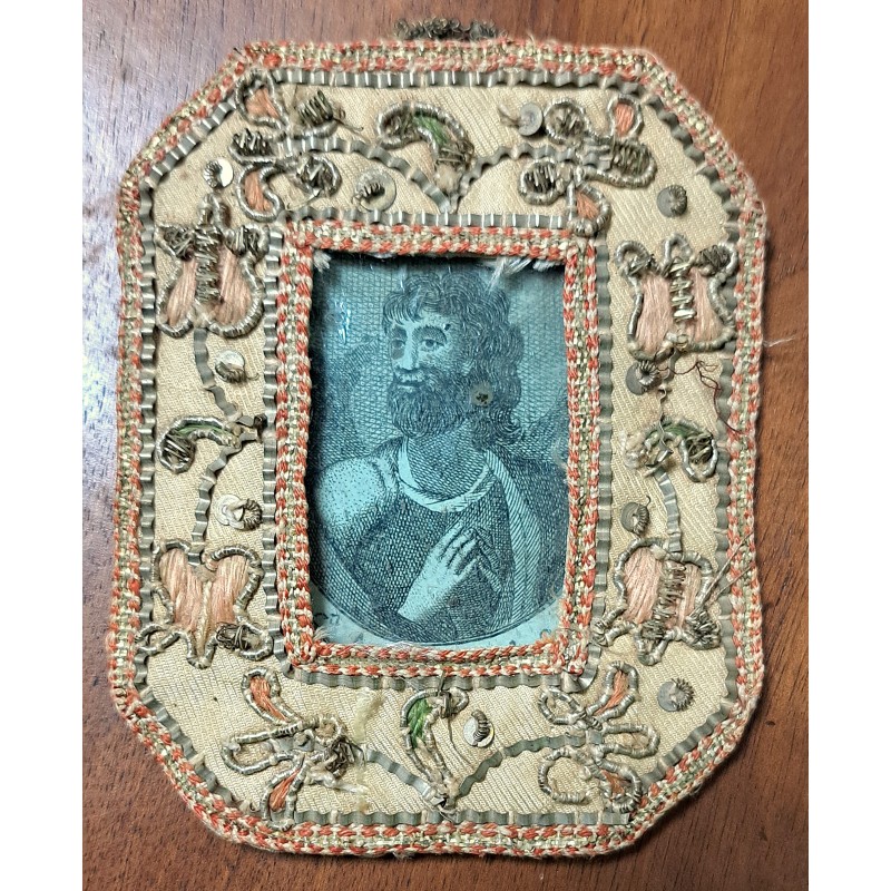 18th 19th Century Reliquary Saint Andrew Apostle Embroidered in Metallic Thread