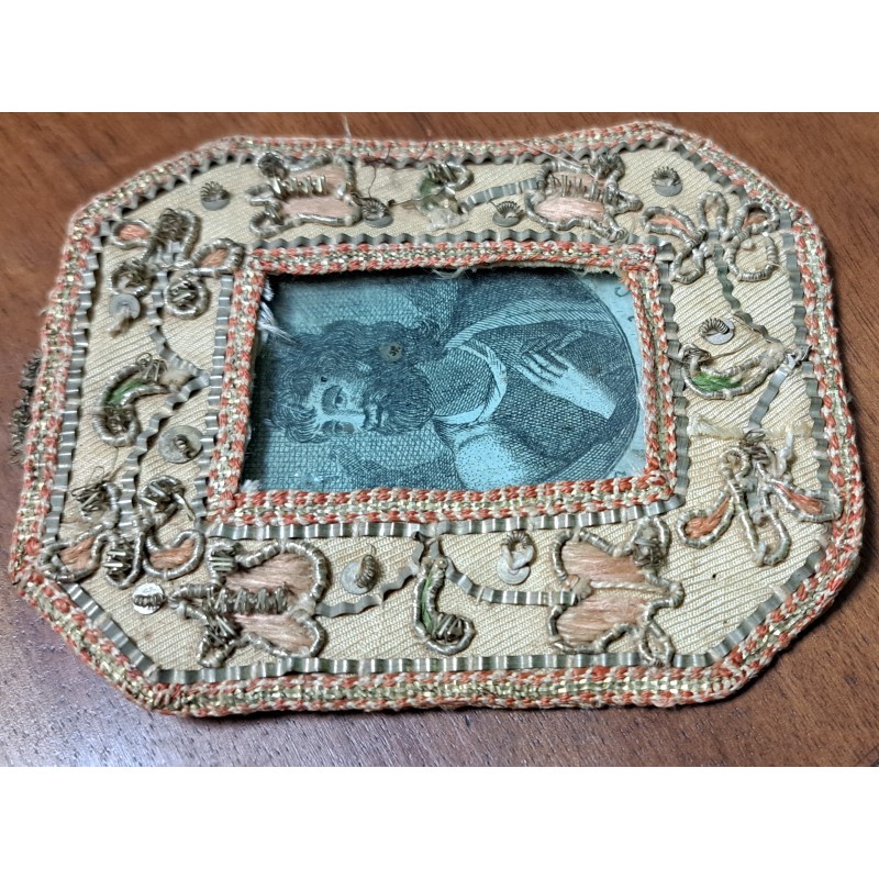18th 19th Century Reliquary Saint Andrew Apostle Embroidered in Metallic Thread - 2/5