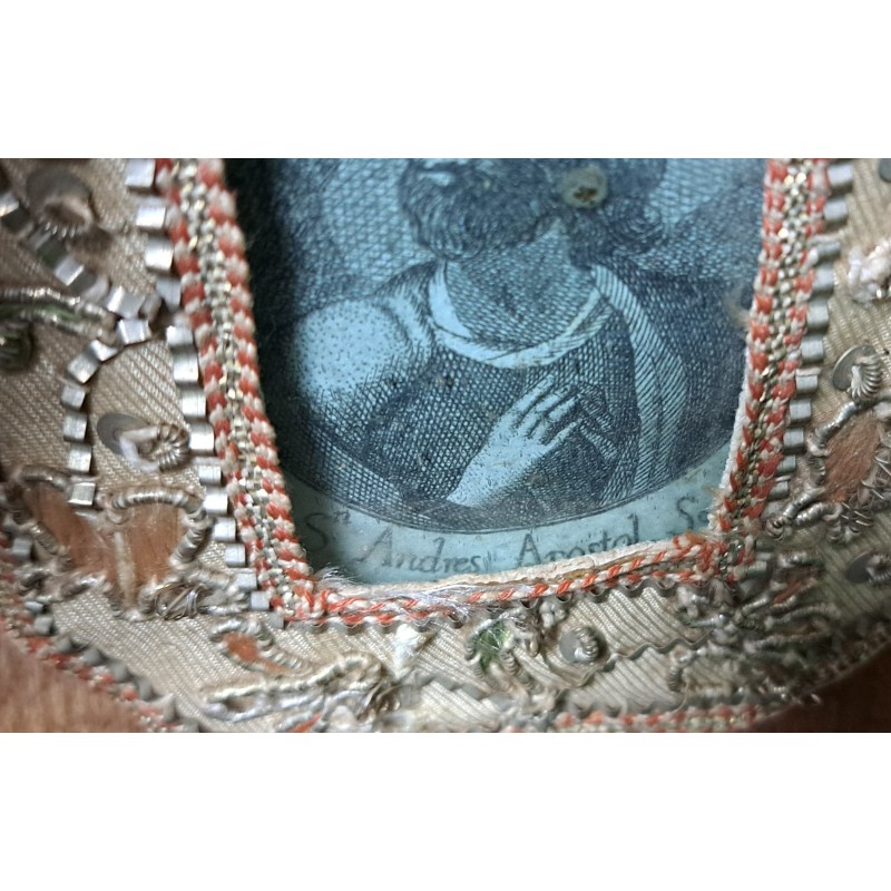 18th 19th Century Reliquary Saint Andrew Apostle Embroidered in Metallic Thread - 3/5
