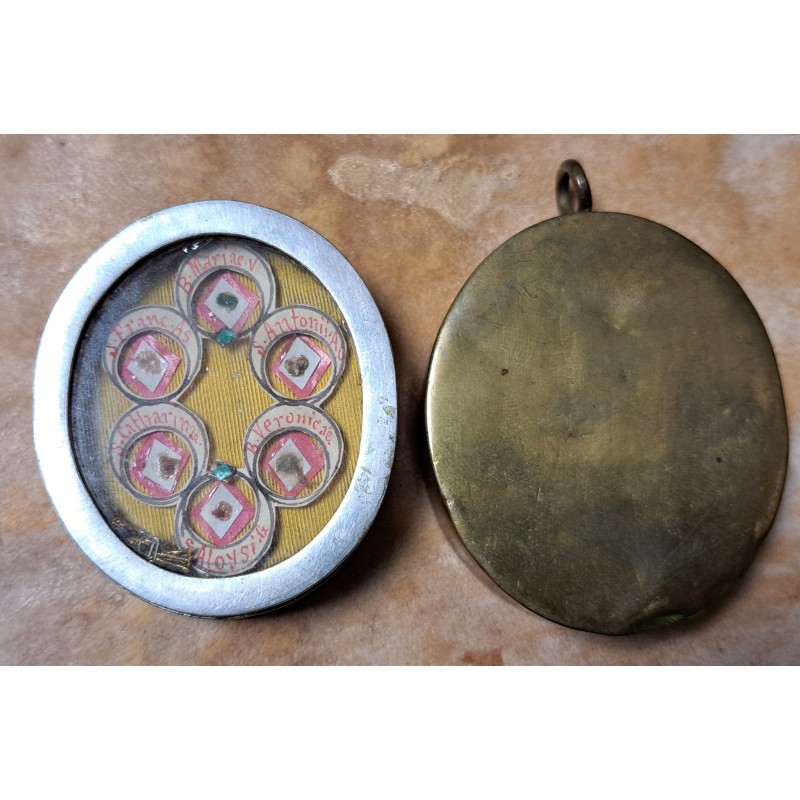 Antique reliquary with 6 relics of saints ecclesiastical case 19th century