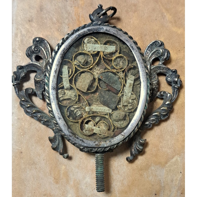 Large Baroque Reliquary 18th Century, silver with multiple relics of saints